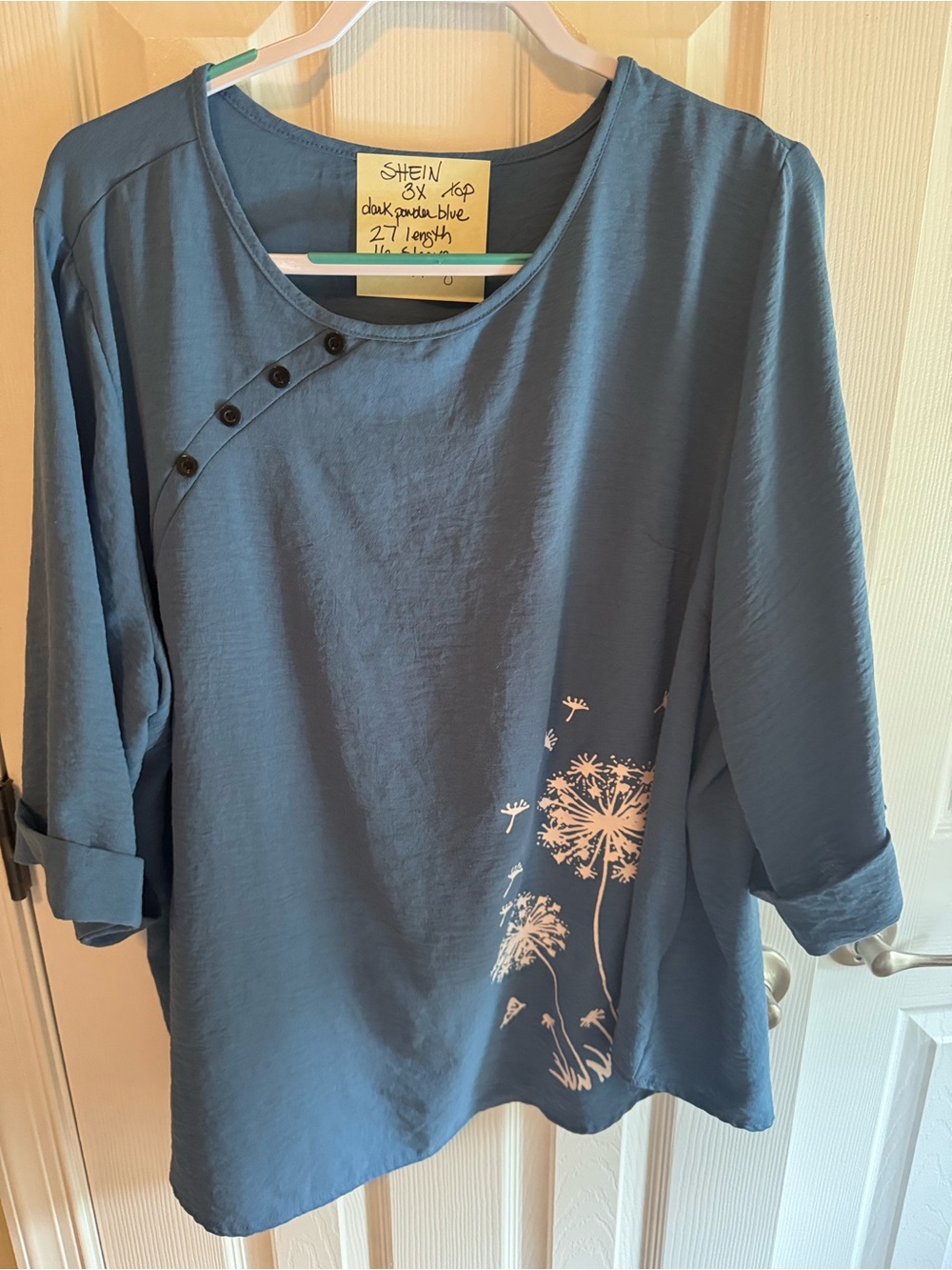 SHEIN Blue Button-Accent Dandelion Tunic Top